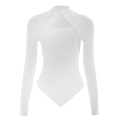 Long sleeve hollow out crewneck button bodysuit