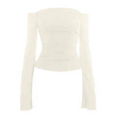 Off shoulder long flared sleeve ruched top