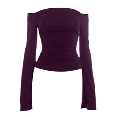 Off shoulder long flared sleeve ruched top