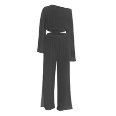 Long sleeve crewneck ruched medium rise pant set