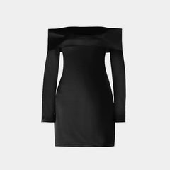 Off shoulder long sleeve zip-up solid mini dress