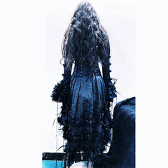 Long sleeve flower applique lace up lace hem mini dress