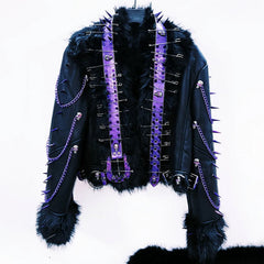 Long sleeve fluffy o ring metal chain rivet applique top