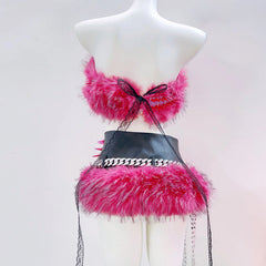 Fluffy rivet applique self tie backless tube top