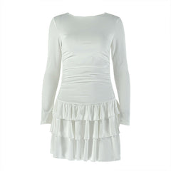 Long sleeve crewneck ruffle mini dress