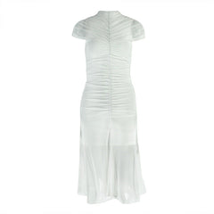 High neck short sleeve ruched maxi dress