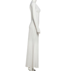 Long sleeve v neck low cut solid maxi dress