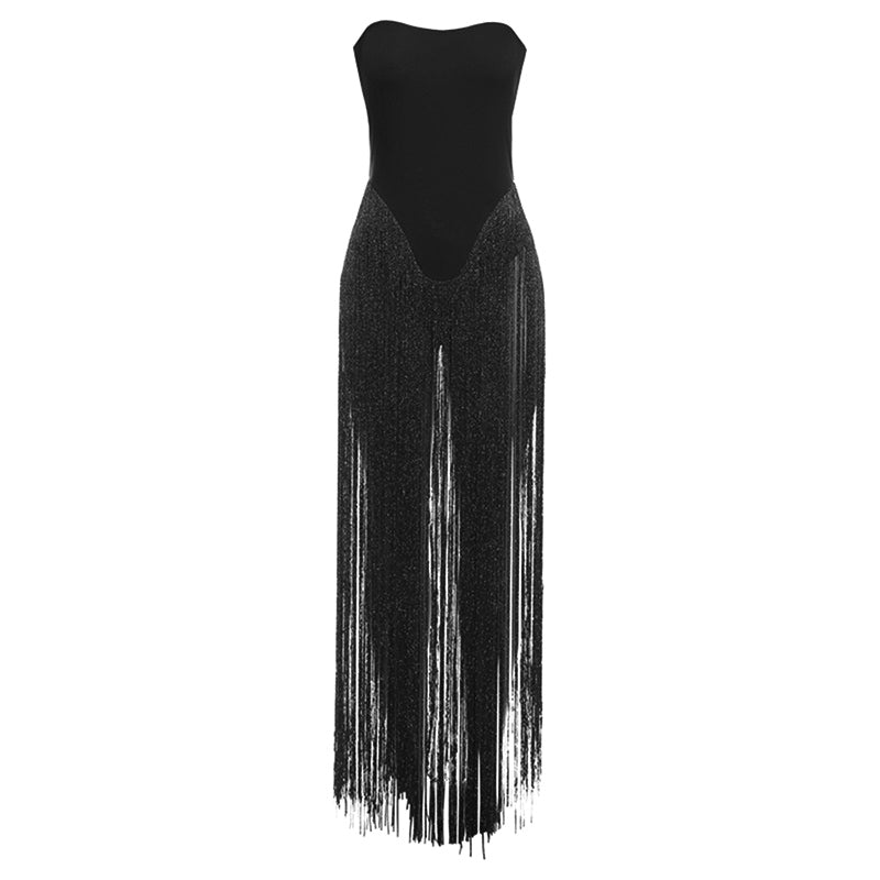 Tassels button backless solid tube bodysuit