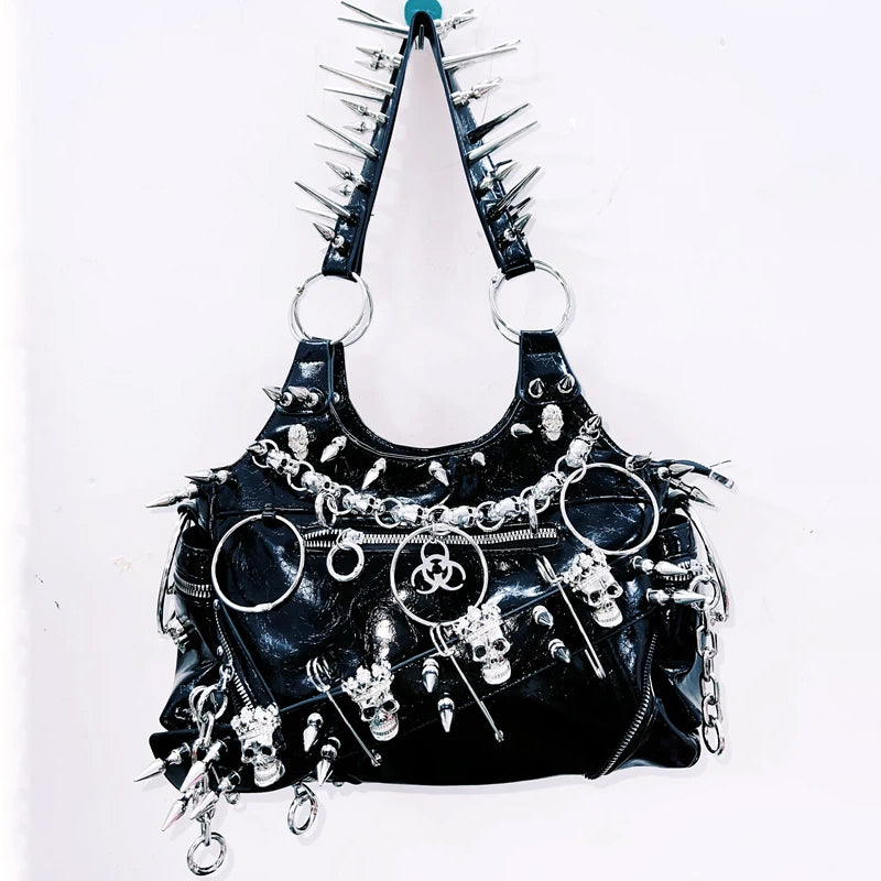 O ring PU leather rivet handbag