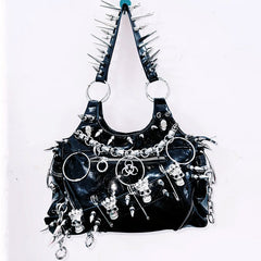 O ring PU leather rivet handbag