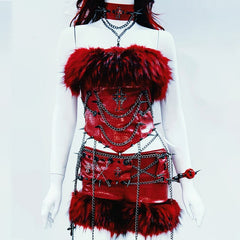 Fluffy metal chain rivet PU leather top