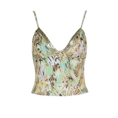 Glitter v neck print backless cami top
