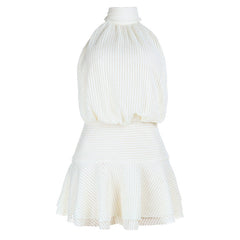 Halter self tie solid backless mini dress