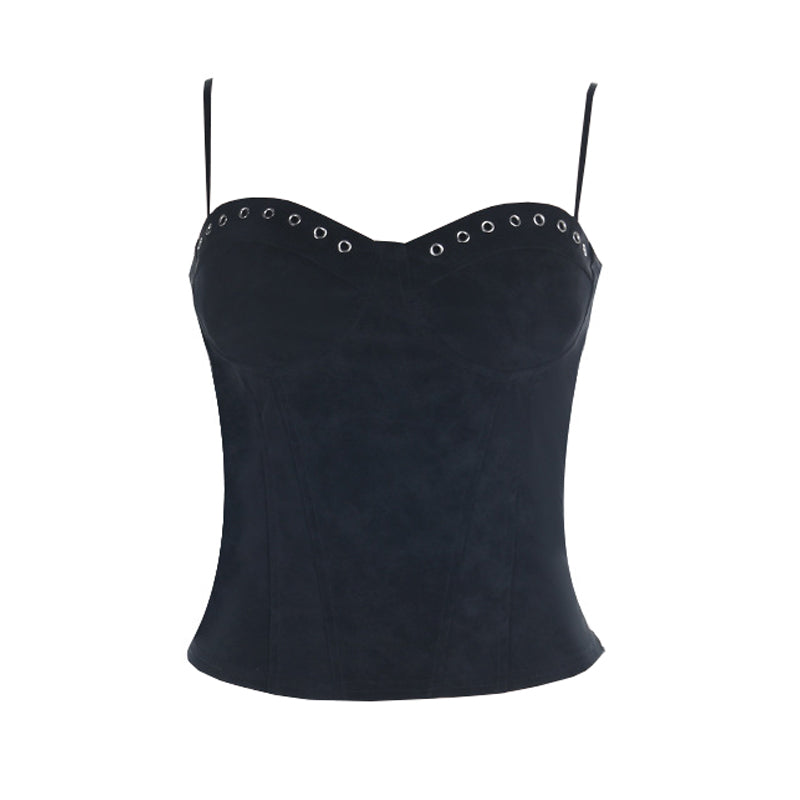 V neck zip-up backless solid cami top