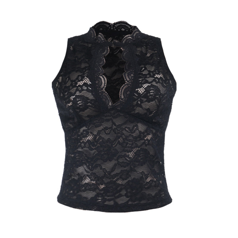 Lace hollow out sleeveless solid cut out top