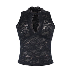 Lace hollow out sleeveless solid cut out top