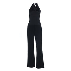 Halter backless solid button pant set