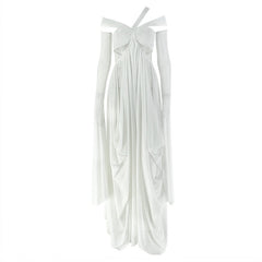 Gloves mesh hollow out ruched cut out maxi dress