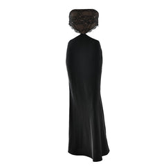 Lace hem zip-up backless tube maxi dress