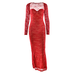 Long sleeve lace sweetheart neck 2 piece maxi dress