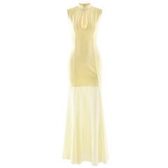 Hollow out crewneck zip-up sleeveless cut out maxi dress