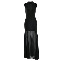 Hollow out crewneck zip-up sleeveless cut out maxi dress
