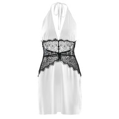 Halter self tie v neck lace zip-up mini dress
