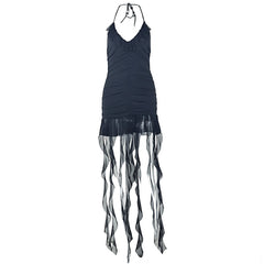 Halter self tie v neck ruched mini dress