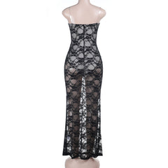 V neck lace backless cami maxi dress