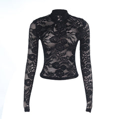 Self tie hollow out long sleeve lace solid cut out top