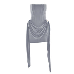 Corset backless ruched solid tube mini dress