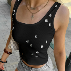 Ribbed square neck sleeveless tank top