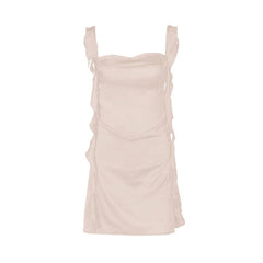 Cowl neck ruffle satin ruched cami mini dress