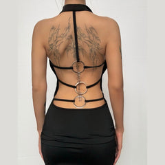 Cowl neck o ring backless mini dress