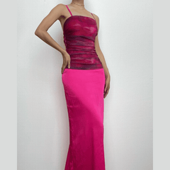 Ruched flower print zip-up square neck contrast slit maxi dress-final-sale