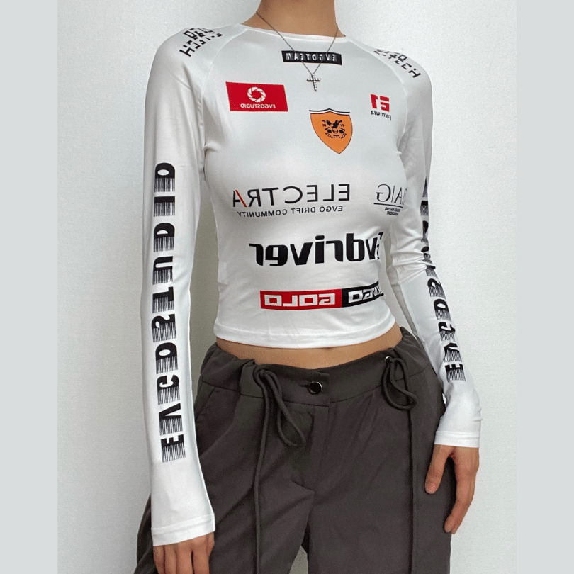Long sleeve crewneck abstract contrast top-final-sale