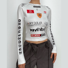 Long sleeve crewneck abstract contrast top-final-sale