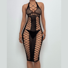 Halter side hollow out backless cut out midi dress