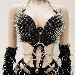 O ring PU leather rivet applique metal chain top