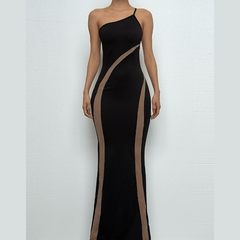 One shoulder irregular contrast cami maxi dress-final-sale