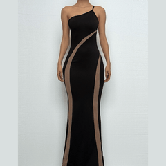 One shoulder irregular contrast cami maxi dress-final-sale