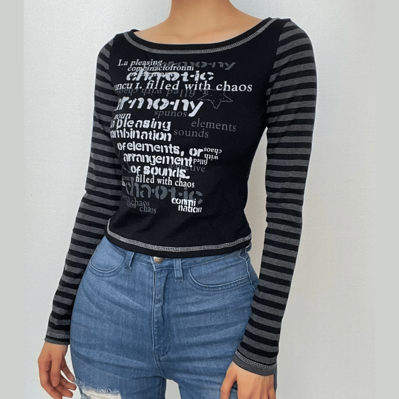 Striped patchwork long sleeve contrast stitch top-final-sale
