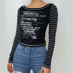 Striped patchwork long sleeve contrast stitch top-final-sale