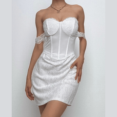 Sweetheart neck off shoulder bustier lace mini dress-final-sale