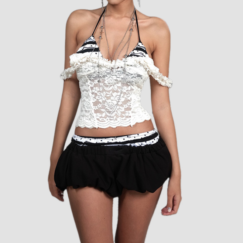 V neck ruffle lace cami top