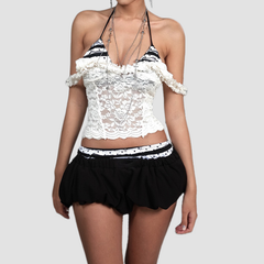 V neck ruffle lace cami top