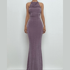Halter ruched backless maxi dress