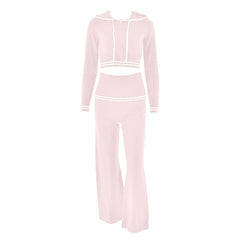 Long sleeve hoodie knitted zip-up high rise pant set