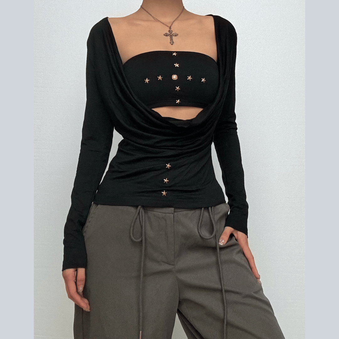 Long sleeve star applique solid 2 piece top