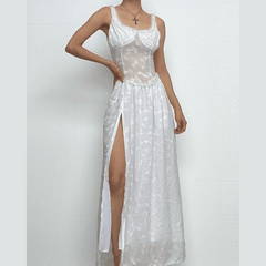Sweetheart neck ruched textured ruffle cami maxi dress-final-sale